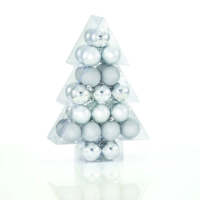Ensemble De Boules De Noël Holiday Living En Plastique, Argent, Paquet De 34 1 Ensemble De Boules De Noël Holiday Living En Plastique, Argent, Paquet De 34