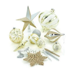 Ensemble De Boules De Noël Holiday Living En Plastique, Blanc/or/argent, Paquet De 110