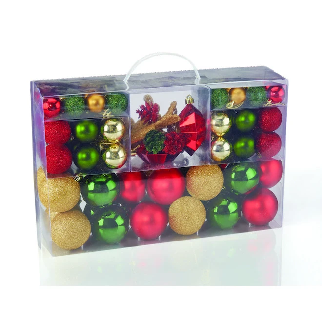 Ensemble D'ornements Holiday Living, Plastique Rouge, Vert Et Doré (100/pqt) 1 Ensemble D'ornements Holiday Living, Plastique Rouge, Vert Et Doré (100/pqt)