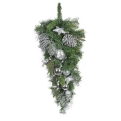 Couronne De Noël Artificielle Holiday Living Pour L'intérieur, 28 Po, Argent Et Vert, Paquet De 1
