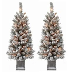 Ensemble De 2 Arbres De Noël Artificiels En Pot Illuminés Et Givrés De 4 Pi Holiday Living