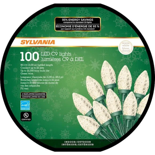 Jeu De Lumières Sylvania, 100 Lumières C9 DEL, Blanc Chaud 2 Jeu De Lumières Sylvania, 100 Lumières C9 DEL, Blanc Chaud – Image 2
