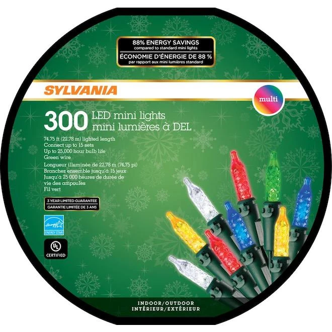 Jeu De Mini-lumières Sylvania, 300 Lumières, Multicolore 2 Jeu De Mini-lumières Sylvania, 300 Lumières, Multicolore – Image 2