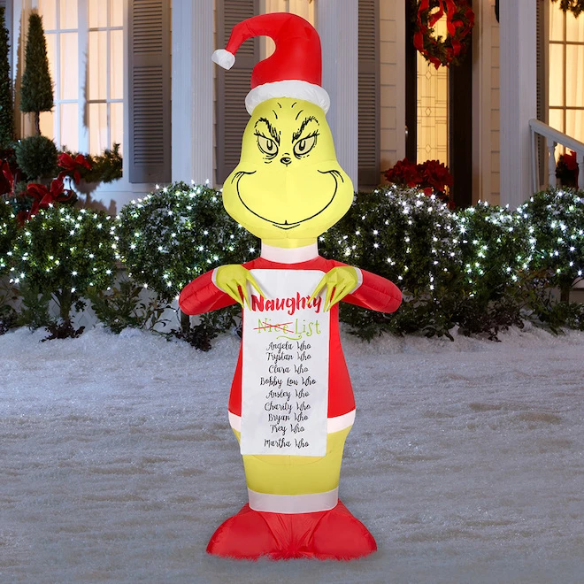 Dr. Seuss Grinch Avec Liste D'enfants Vilains Gonflable Illuminé Airblown Dr.Seuss, 6,5 Pi 2 Dr. Seuss Grinch Avec Liste D'enfants Vilains Gonflable Illuminé Airblown Dr.Seuss, 6,5 Pi – Image 2