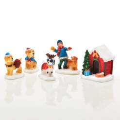 Figurines De Village De Noël, Chiens, Multicolore, 5 Pqt