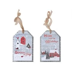 Ornements De Noël IH Casa Decor En Bois Galvanisé Avec Scène D'hiver, Paquet De 2