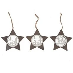 Ornements De Noël IH Casa Decor En Forme D'étoile En Bois, Paquet De 3