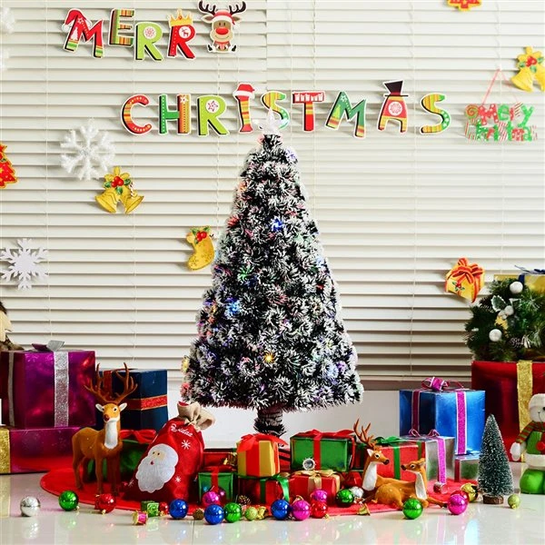 Sapin De Noël Artificiel De HomCom De 4 pi Floqué Sur Pieds Régulier Avec 16 Lumières Multicolores, Vert 2 Sapin De Noël Artificiel De HomCom De 4 pi Floqué Sur Pieds Régulier Avec 16 Lumières Multicolores, Vert – Image 2