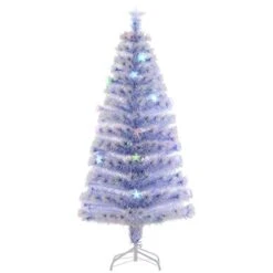 Sapin De Noël Artificiel De HomCom De 5 pi Sur Pieds Régulier Avec 21 Lumières Multicolores, Blanc