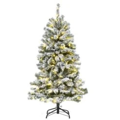 Sapin De Noël Artificiel De HomCom De 6 pi Floqué Sur Pieds Régulier Avec 250 Lumières Multicolores, Vert