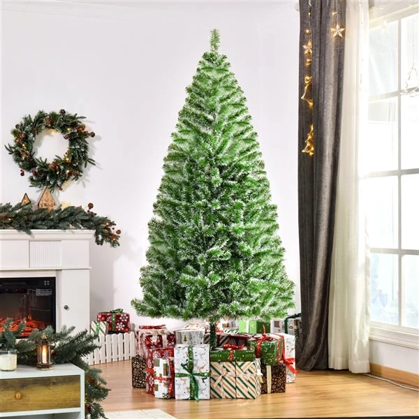 Sapin De Noël Artificiel De HomCom De 7 pi Floqué Sur Pieds De Style Pin Régulier, Vert 2 Sapin De Noël Artificiel De HomCom De 7 pi Floqué Sur Pieds De Style Pin Régulier, Vert – Image 2
