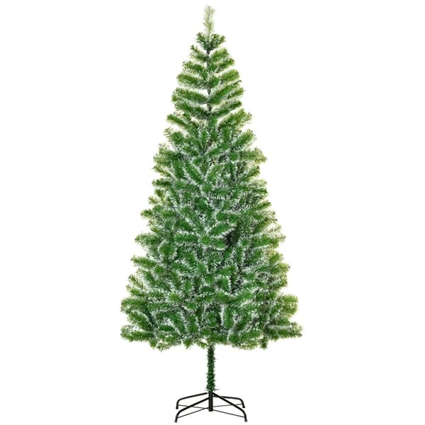 Sapin De Noël Artificiel De HomCom De 7 pi Floqué Sur Pieds De Style Pin Régulier, Vert 1 Sapin De Noël Artificiel De HomCom De 7 pi Floqué Sur Pieds De Style Pin Régulier, Vert