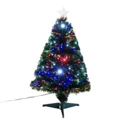 Sapin De Noël Artificiel De HomCom De 3 pi Sur Pieds Régulier Avec 90 Lumières Multicolores, Vert