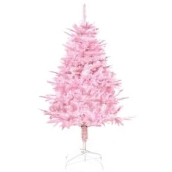 Arbre De Noël Artificiel HomCom De 4,5 pi Charnu Et Sans Lumière Avec Ouverture Automatique, Rose