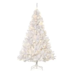 Arbre De Noël Artificiel Blanc HomCom De 6 pi Charnu Avec 250 Lumières DEL Blanc Chaud