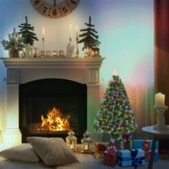 Arbre De Noël Artificiel HomCom De 2,5 pi Charnu Avec Lumières Multicolores étincelantes De Fibre Optique, Vert -Décoration De Noël 330951261 AlternateImage4 l