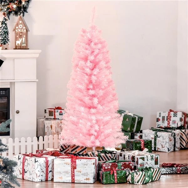 Sapin De Noël Artificiel Rose Charnu Sur Pied Par HomCom De 4 pi 2 Sapin De Noël Artificiel Rose Charnu Sur Pied Par HomCom De 4 pi – Image 2