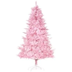 Sapin De Noël Artificiel Charnu Sur Pied Par HomCom De 6 pi, Rose