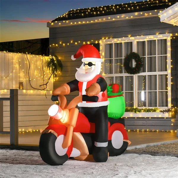 Père Noël à Moto Gonflable Par HomCom De 5,5 pi Avec Lumière Interne 2 Père Noël à Moto Gonflable Par HomCom De 5,5 pi Avec Lumière Interne – Image 2