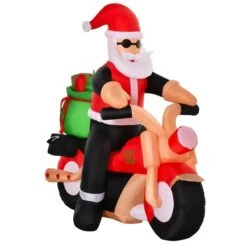 Père Noël à Moto Gonflable Par HomCom De 5,5 pi Avec Lumière Interne