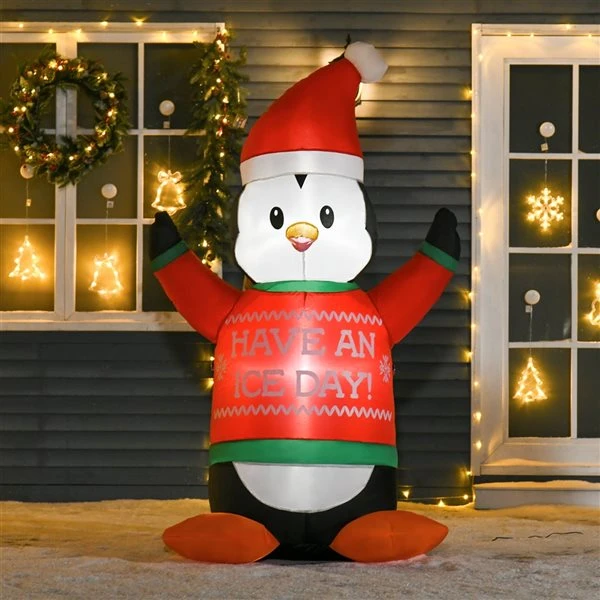 Pingouin Gonflable Par HomCom De 6 pi Avec Lumière Interne 2 Pingouin Gonflable Par HomCom De 6 pi Avec Lumière Interne – Image 2