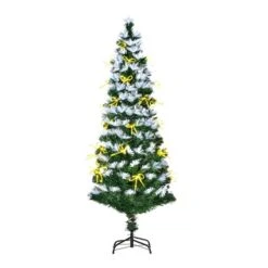 Sapin De Noël Artificiel Vert Charnu Sur Pied Par HomCom De 6 pi Avec 210 Lumières à DEL Blanches