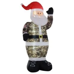 Père Noël En Tenue De Camouflage Gonflable Par HomCom De 8 pi Avec Lumière Interne