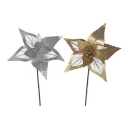 Branche Décorative De Poinsettia Bordée De Paillettes Par IH Casa Decor, Ens. De 6