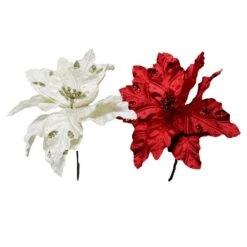 Branche Décorative Poinsettia Paon En Plastique Assorti Par IH Casa Decor, Ens. De 12