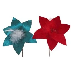 Branche Décorative De Poinsettia Avec Plumes Assorties Par IH Casa Decor, Ens. De 12