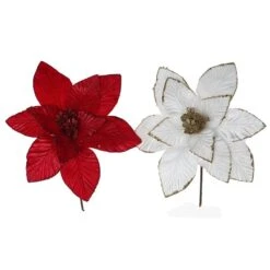 Branche Décorative De Poinsettia à Bordures Pailletées Assorties Par IH Casa Decor, Ens. De 12