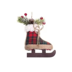 Ornements En Forme De Patin IH Casa Decor En Mousse Avec Tissu écossais, Ensemble De 12