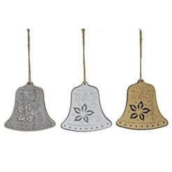 Ornements En Forme De Cloche Avec Poinsettia Assortis IH Casa Decor Plat En Bois, Ensemble De 12