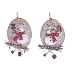 Ornements Assortis IH Casa Decor En Forme De Rondin De Bois Avec Bonhomme De Neige, Ensemble De 12