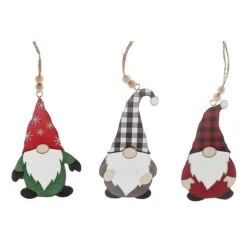 Ornements Assortis IH Casa Decor En Forme De Gnome En Bois Plat, Ensemble De 12