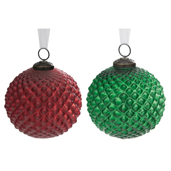 Ornements IH Casa Decor En Verre Vert Et Rouge De 4 Po, Ensemble De 4 1 Ornements IH Casa Decor En Verre Vert Et Rouge De 4 Po, Ensemble De 4