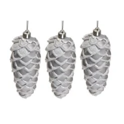 Ornements IH Casa Decor En Pomme De Pin Argenté, Ensemble De 3