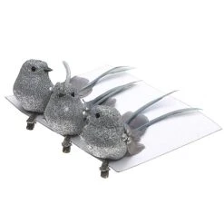 Ornements à Pince En Forme D'oiseau IH Casa Decor Argentés En Mousse, Ensemble De 6