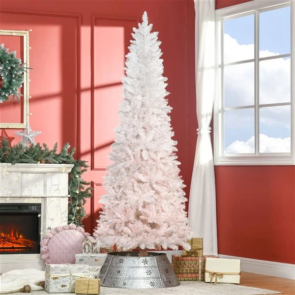 Arbre De Noël Pin Artificiel HomCom Blanc Mince De 7 Pi Sur Pied 2 Arbre De Noël Pin Artificiel HomCom Blanc Mince De 7 Pi Sur Pied – Image 2