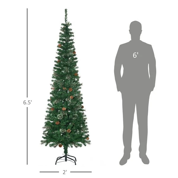 Arbre De Noël Artificiel Mince De 6,5 Pi Avec Pommes De Pin Par HOMCOM 3 Arbre De Noël Artificiel Mince De 6,5 Pi Avec Pommes De Pin Par HOMCOM – Image 3