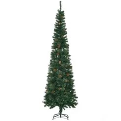 Arbre De Noël Artificiel Mince De 7,5 Pi Avec Pommes De Pin Par HOMCOM