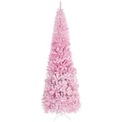 Sapin De Noël Artificiel Rose Enneigé Sur Pieds Par HomCom De 9 Pi