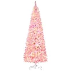Sapin De Noël Artificiel Rose Enneigé Sur Pieds Avec Lumière DEL Par HomCom De 7,5 Pi
