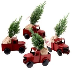 Camionnette Décorative Avec Petit Sapin De Noël Naturel Par Tropi Co De 12 Po, Ens. De 4