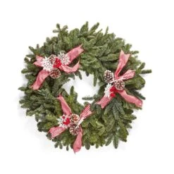 Couronne Mixte Décorative Fraîche De 28 Po Par Brookdale Treeland Nurseries Avec Rubans Rouges Et Blancs