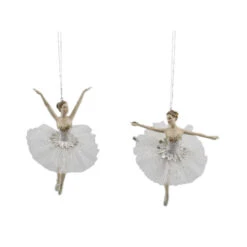 Ornement Ballerine Pour Arbre De Noël Par Holiday Living, Résine, Blanc, 2 Par Paquet