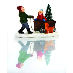 Décoration Pour Village De Noël, Soeurs Avec Chien, Résine, 3,8 Po X 2,6 Po, Multicolore