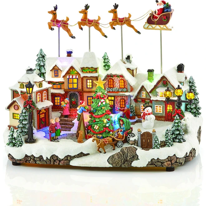 Village Animé Carole Towne Avec Traîneau Du Père Noël 1 Village Animé Carole Towne Avec Traîneau Du Père Noël