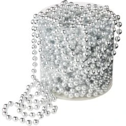 Guirlande De Noël Perlée, Plastique, 7 Mm X 18,3 M, Argent