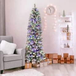 Arbre De Noël Artificiel Illuminé Et Givré De 7 Pi Holiday Living, 300 Lumières DEL Bicolores -Décoration De Noël 50175119c L